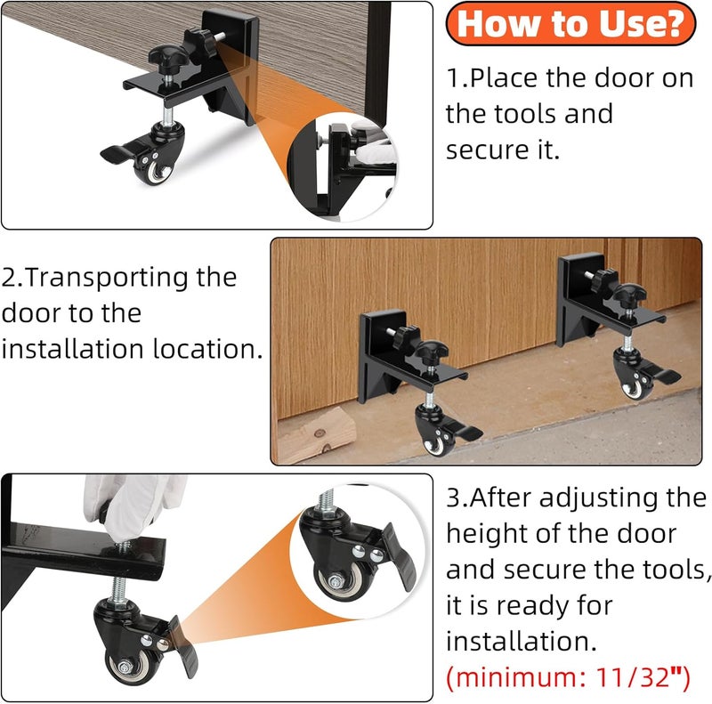 XINRINTONG عدة أدوات تركيب الأبواب الثقيلة للأبواب المعلقة مسبقًا 1-10/32" و 1-30/32" - مجموعة تركيب بدون استخدام اليدين لشخص واحد، جهاز تعليق، عربة رفع الألواح - Image 5